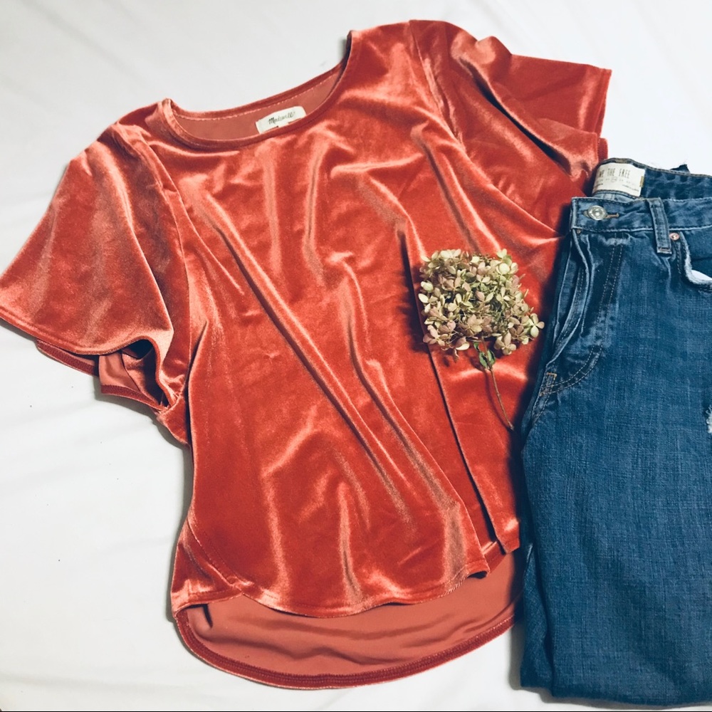 Madewell Velvet Short Sleeve Tee in Burnt Orange